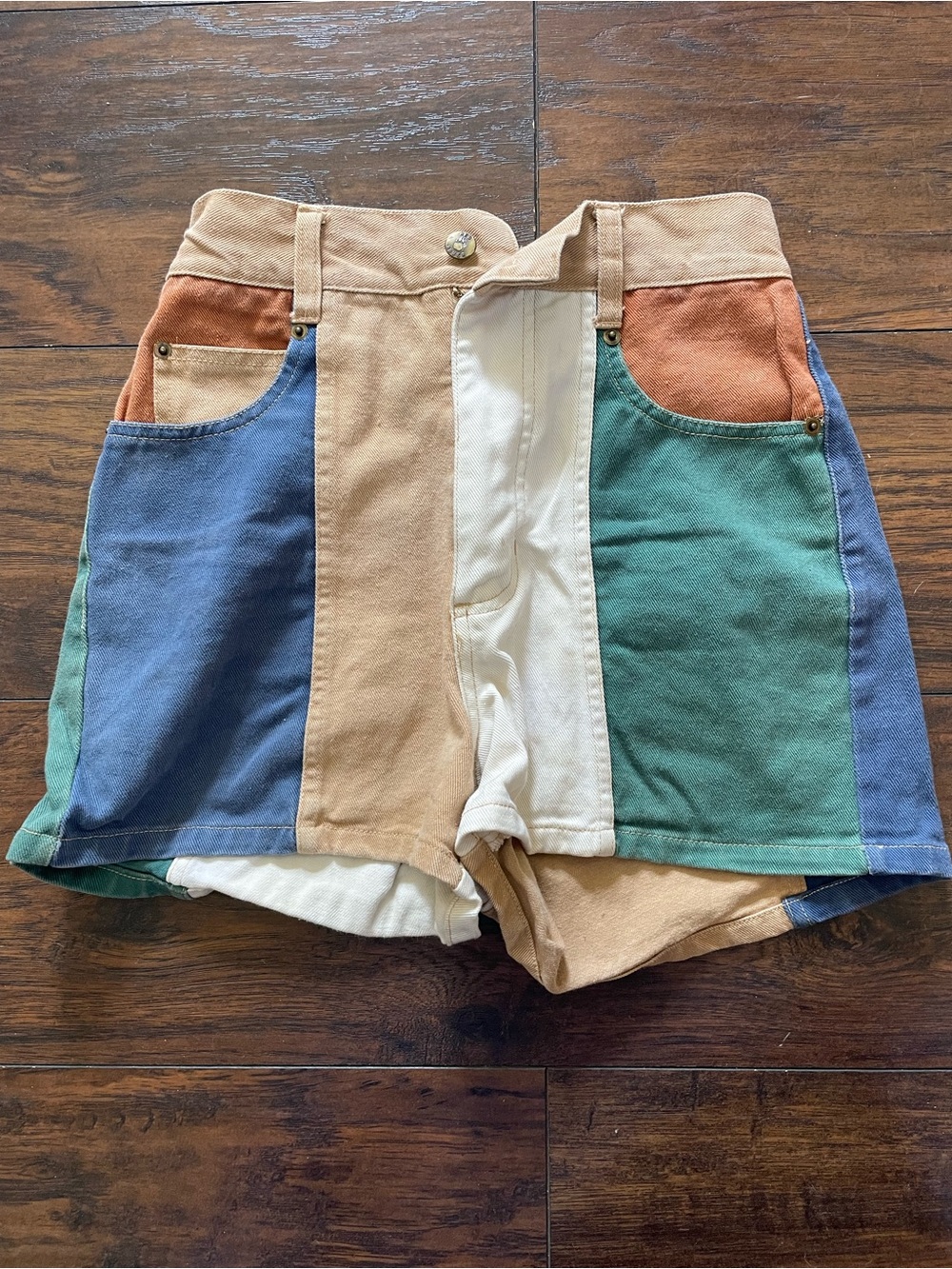 Vintage Multi-Color Patchwork High-Waist Women’s Shorts
